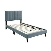 Lilian Twin Bed, Soft Channel Tufted Light Gray Linen Upholstery