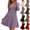 thumbnail image 2 of Tumotour A-Line Mini Dress for Women's Plus Size Ribbed Long Sleeve V-Neck Wrap Dress Fall Tunic Dress With Decorative Buttons And Flared Hem, 2 of 9