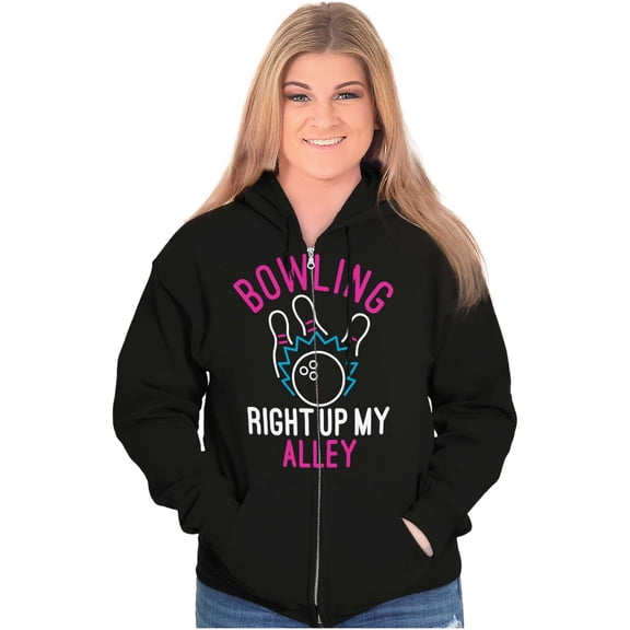 Bowling Up My Alley Funny Novelty Womens Plus Size Graphic Zipper Hoodie Brisco Brands 2X