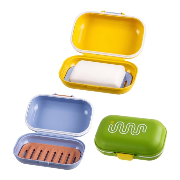3Pcs Soap Bar Travel Case(Blue/Green/Yellow), Travel Soap Dish with Lid & Drainage, Portable Bar Soap Holder for Shower, Sink, Home, Camping, Outdoor