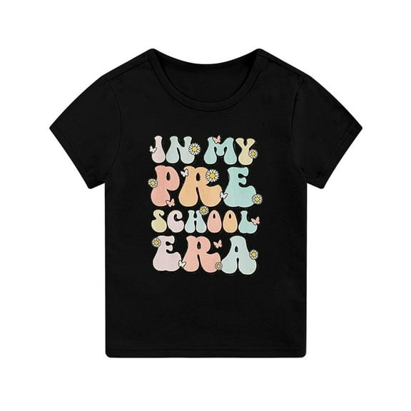 Coerni Toddler First Day Of School Tops Summer Short Sleeve Preschool T-Shirt Solid Cute Letter Print Pullover Clothes