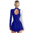 thumbnail image 2 of Doomiva Women's Adult Figure Ice Skating Dress Long Sleeves Rhinestones Gymnastics Leotard Activewear Blue XXL, 2 of 7