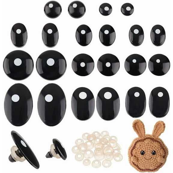 110 PCS Plastic Safety Eyes 11 Styles Craft Eyes Black Stuffed Crochet Eyes Kawaii Eyes with 110PCS Washers for Amigurumi Puppet Plush Animal and Teddy Bear Oval/Flat Round DIY Making