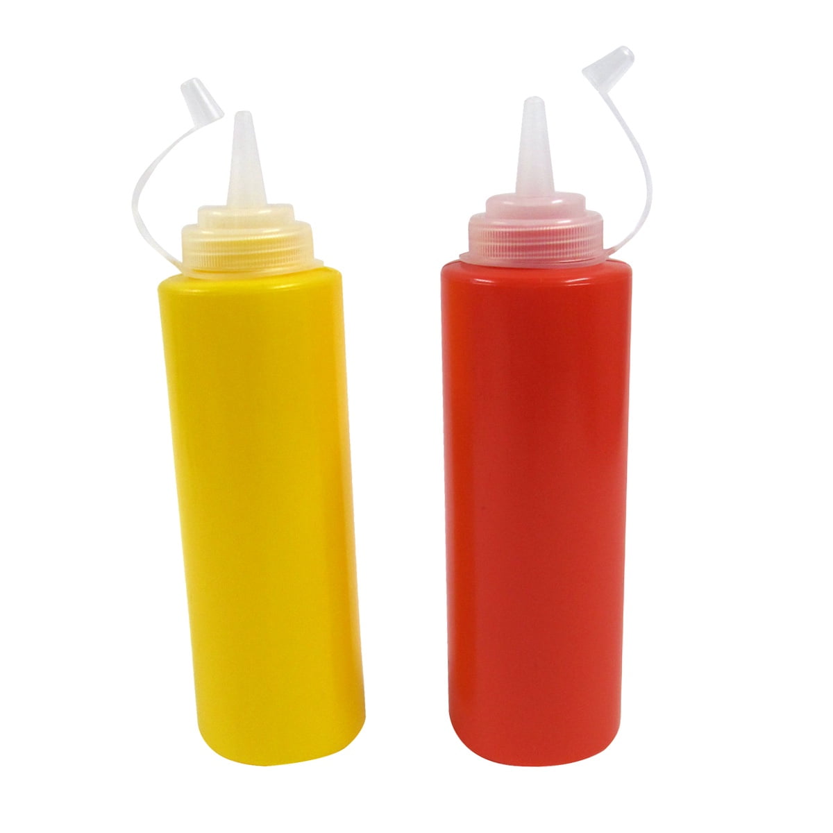 Ketchup and Mustard Plastic Squeeze Bottles with Caps Set 