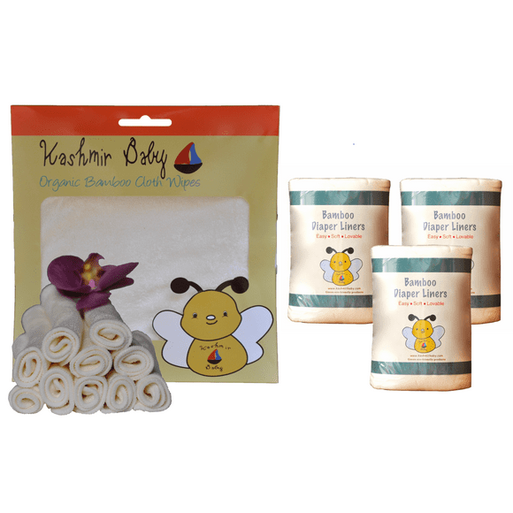 Kashmir Baby (40 Pack) Bamboo Cloth Diaper Wipes/ 3 Rolls (300 Sheets) Bamboo Cloth Diaper Liners.