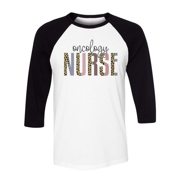 Oncology Nurse Leopard Print Three-Quarter Raglan Sleeve Baseball Shirt Unisex Medium White/Black