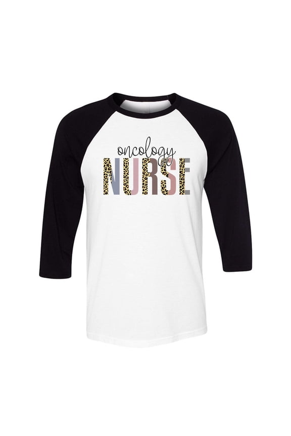 Oncology Nurse Leopard Print Three-Quarter Raglan Sleeve Baseball Shirt Unisex Medium White/Black