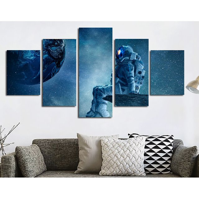 5 Cuadros Decorativos Astronauta Espacio Sentado Viendo La Tierra Canvas Listo Para Colgar Jungle Art Impresion Tela Arte