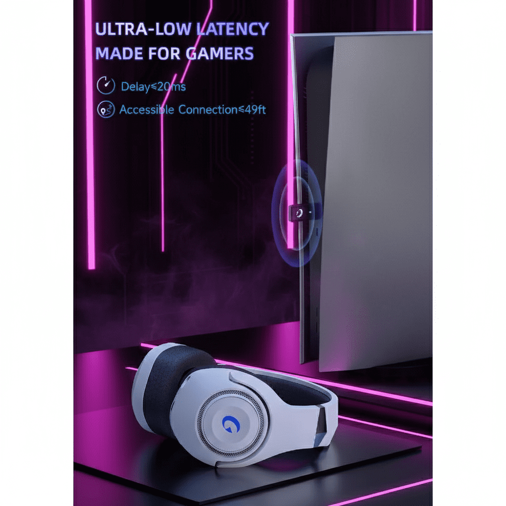 Wireless Gaming Headset for PS5 PC & Mobile, 2.4GHz USB-C BT 5.2, 40H,with Detachable Noise Cancelling Mic, White