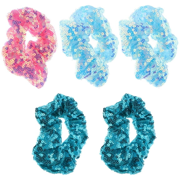 Raindrops 5-Pack Shiny Sequin Hair Scrunchies in Assorted Colors for Everyday Wear and Stylish Hair Accessories