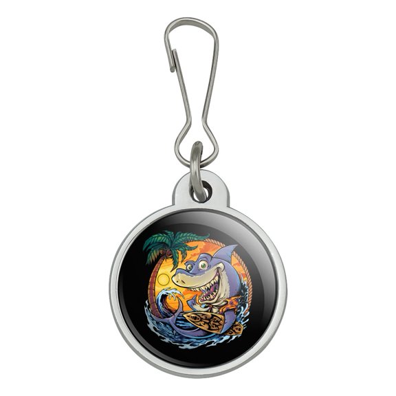 Shark Surfboard Surfing Tropical Ocean Beach Jacket Handbag Purse Luggage Backpack Zipper Pull Charm