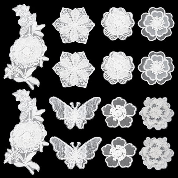 7 Style 14Pcs Embroidery Lace Flower Patches Lace Sewing Fiber Ornaments DIY Garment Accessories for Wedding Bridal Dress Embellishment DIY Sewing Crafts Butterfly Flower