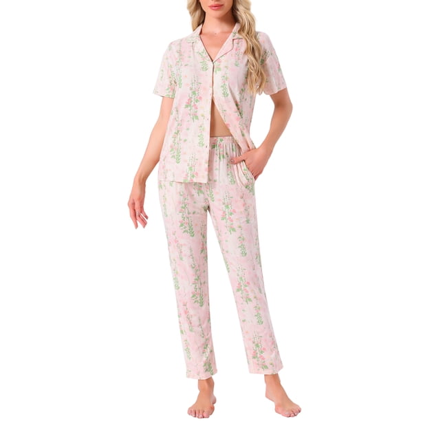 INSPIRAR CHIC Conjunto de Pantalones de Manga Corta con Botones de Tencel con Patrón Floral y Lavado de Tinta, con Bolsillos, Talla XS, Rosa