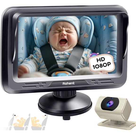 Cámara de coche para bebés Rohent Beige 1080P HD con visión nocturna 150°