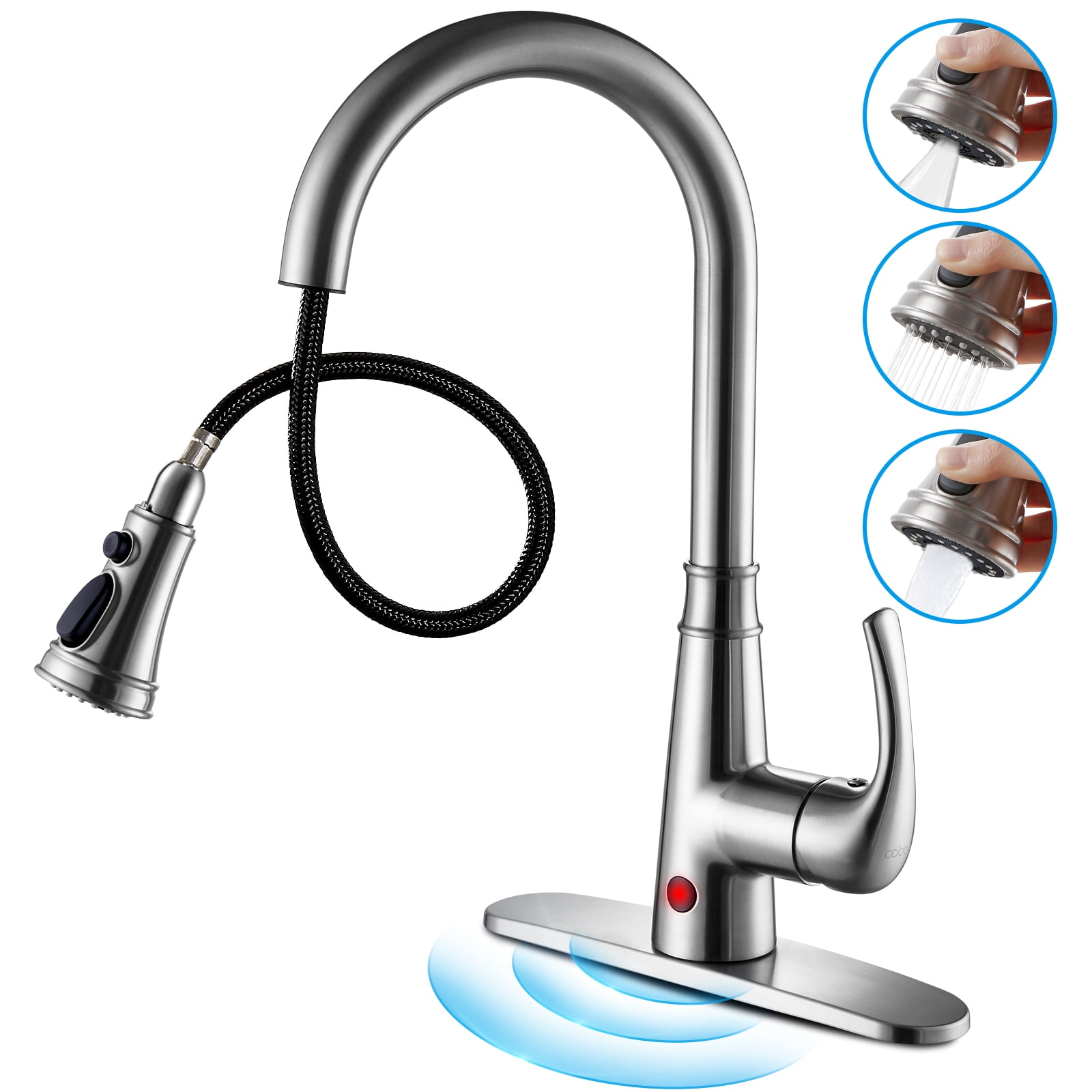 Cobbe Touchless Kitchen Faucet Brushed Nickel Kitchen Faucet with Pull