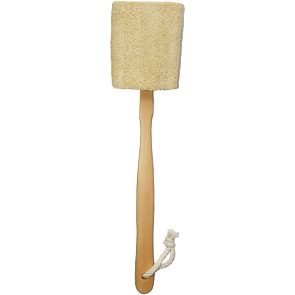 Cepillo de baño exfoliante natural de lufa luffa en un palo, con mango largo de madera, cepillo para la espalda para hombres y mujeres, esponja de ducha para el cuerpo, paquete de 1