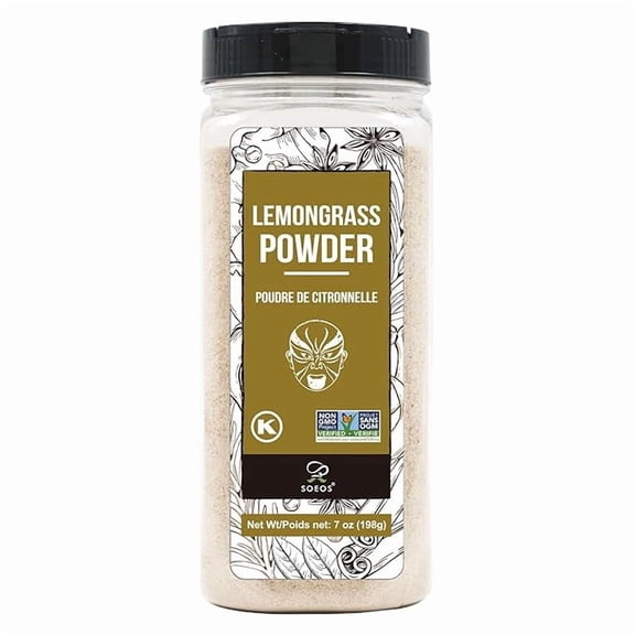 Soeos Lemongrass Powder, 7 oz (198 g), Premium Ground Lemongrass Herb, Non-GMO, Kosher, Natural Citrus Herb for Tea, Curry, Soups, Marinades & Seasoning