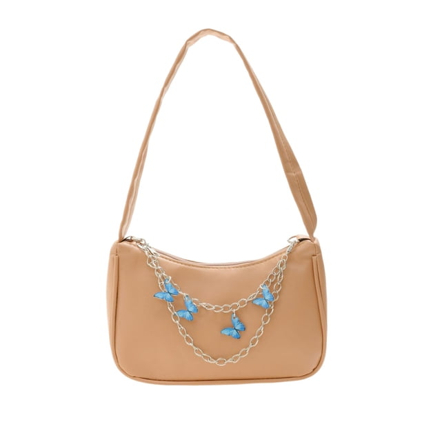 Bolso de mano para mujer con cadena de mariposa, minibolso de hombro para teléfono Caqui