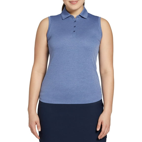 Walter Hagen Women's Clubhouse Jacquard Sleeveless UV Golf Polo, Medium, Mid Blu