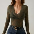 thumbnail image 4 of Women's Floral Embroidery Eyelet Lace Crew Neck Long Sleeve Top, 4 of 9
