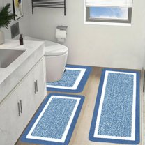 Eespoir Bathroom Rugs Sets 3 Piece, Extra Large Bath Mat Set, U Shaped Toilet Rug, For Master Bathroom, Shower Exit, Tub Side, Complete Bath Set, Plush Microfiber(Blue)