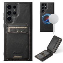 Dteck for Samsung Galaxy S23 Ultra Case Magnetic with Detachable Card Wallet, 2 in 1 Removable Back Cover Compatible with MagSafe, Card Holder Flip Stand Pocket Slim Case 6.8",Black