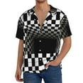 thumbnail image 3 of KLL 3d Black and White Checkerboard Print Men's Shirt Short Sleeve Button Down Summer Cuba Beach Shirts- X-Large, 3 of 7