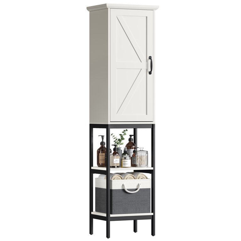 MXARLTR Linen Cabinet, Tall Narrow Slim Storage Cabinet with Storage  Basket, Linen Tower with Barn Door and 5 Shelves Freestanding Floor Storage