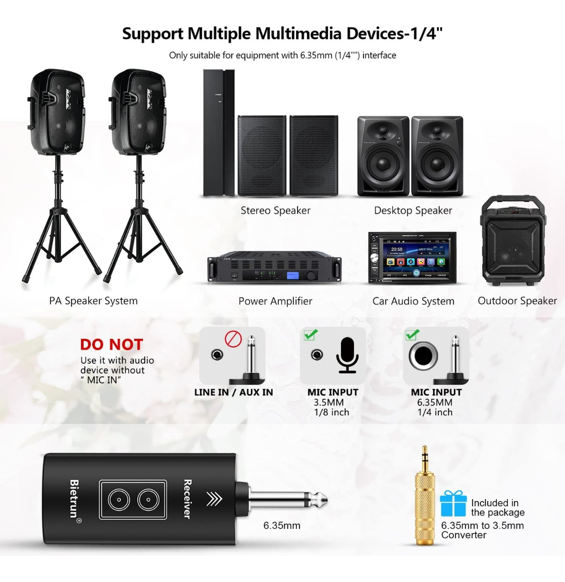 Wireless Microphone, Uhf Metal Dynamic Handheld Karaoke Mic, Rechargeable Receiver (Work 6hs),160ft Range, for Karaoke, Singing, Stage, Wedding, Speech, Karaoke Machine, Speaker, Amplifier, Mixer