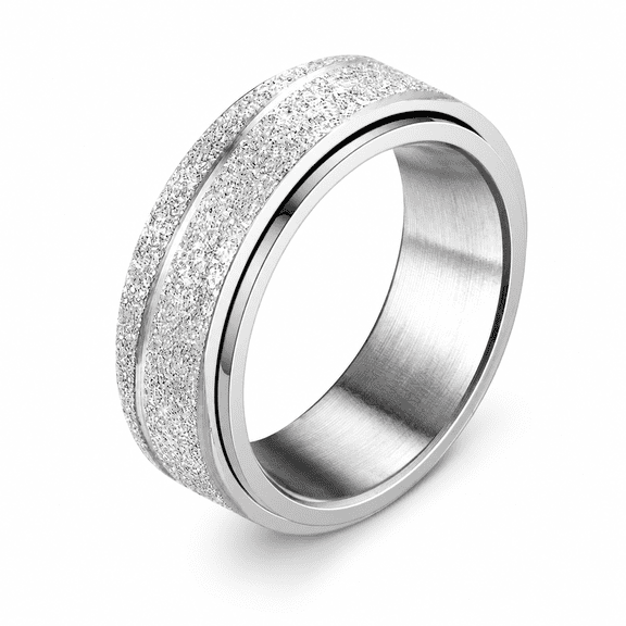 Men's Diagonal Sandblast Spinner Ring, Stainless Steel Rotating Band