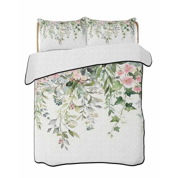 Twin XL Quilt Bedding Set, Sage Green Eucalyptus Reversible Summer Quilt 3 Pieces, Summer Spring Weeping Leaves Botanical Lightweight Bedspreads Coverlets with 2 Pillow Shams for All Seasons