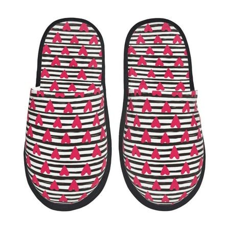 

Fuzoiu Hearts And Lines Print Unisex Furry Slippers Plush Indoor Shoes Trendy House Slippers Anti-Skid EVA Sole House Shoes for Home Office and Travel -Large