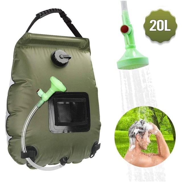 20L Solar Heating Camping Shower Bag with Removable Hose and On-Off Switchable Shower Head