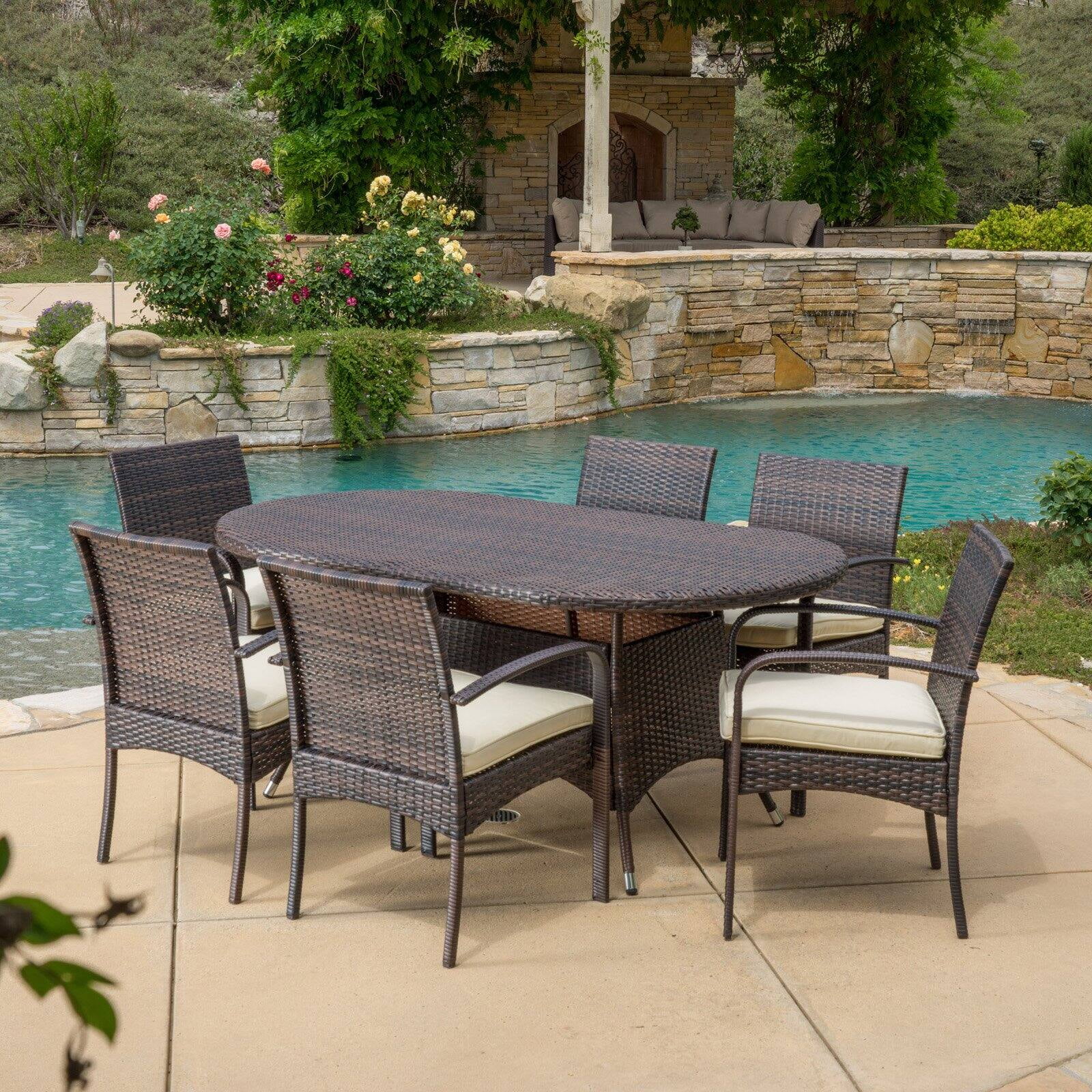 Anthony Wicker 7 Piece Oval Patio Dining Set