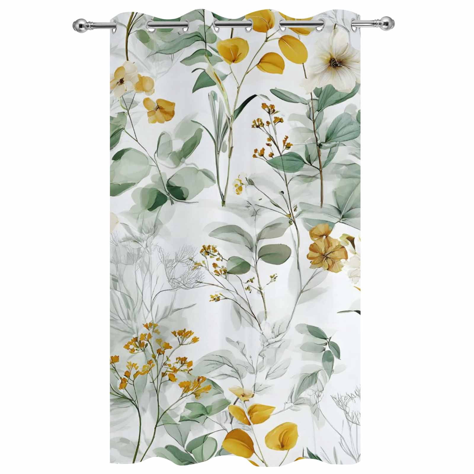 Outdoor Curtains for Patio Waterproof, Spring Flowers Windproof Pravicy Outside Porch Blackout Curtain, Country Green Eucalyptus Leaves Rustic Plants Sun Blocking Grommets Curtains54"x108"