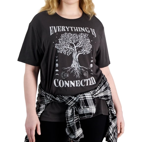 Love Tribe Womens Everything Is Connected Graphic T-Shirt, Black, Plus Size, 2X
