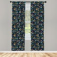thumbnail image 2 of Ambesonne Geometric 4-Panel Curtains, Retro Circular Half Round, 56"x84", Petrol Blue Black Pink, 2 of 4