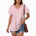 thumbnail image 6 of TOWMUS Womens T Shirts V Neck Short Sleeve Casual Tops Loose Fit Basic Tees With Curved Hem, 6 of 6