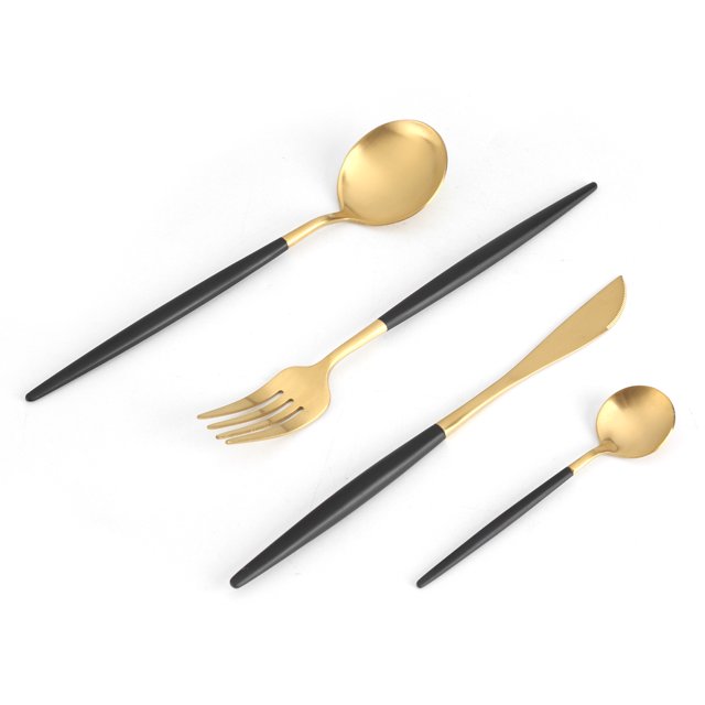 Vajilla Cuchara Tenedor Cuchillo Vajilla 4Pcs/Set Acero inoxidable Reutilizable Color para el hogar Cocinas Restaurante(Negro dorado)