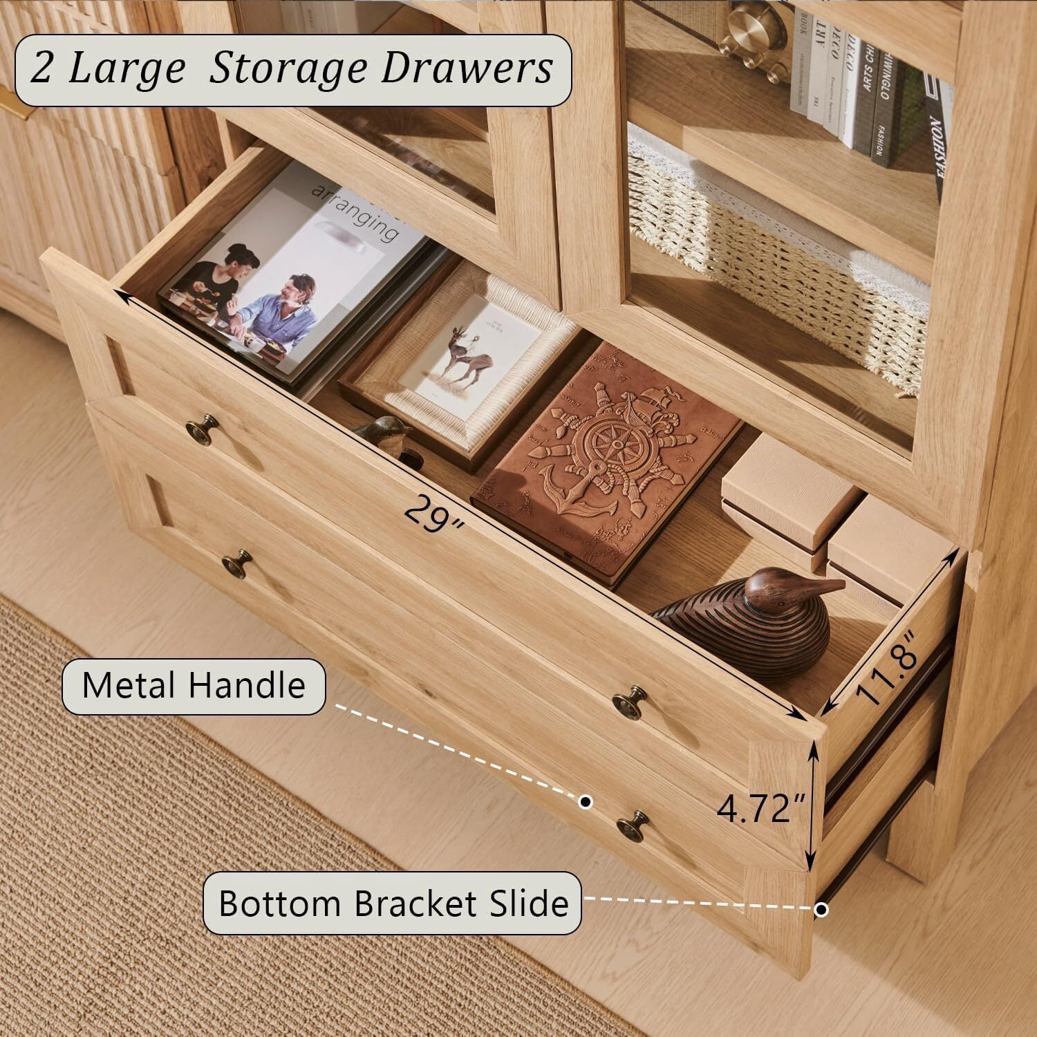Arch Bookshelf with Storage Set of 2, Tall Bookcase with Glass Doors & Drawers