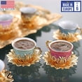 thumbnail image 3 of Ahsen Turkish Coffee Cup Set of 6 with Gold Metal Saucers and Holders, 18-Piece Colorful Espresso Coffee Cups, Handcrafted Arabian Greek Turkish Coffee Cups, Gold, 2.5 Oz, 3 of 4