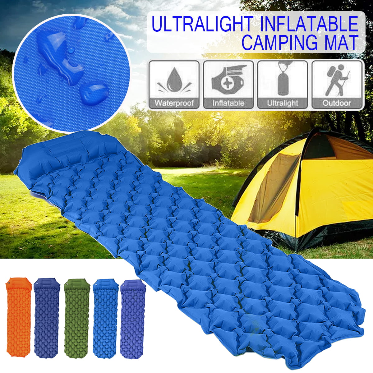 Outdoor Self-inflating Sleeping Mat Camping Air Pad Roll Bed with Pillow New 