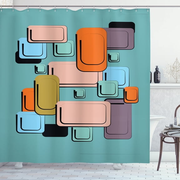 Ambesonne Retro Shower Curtain, Geometric Rectangle Forms, 69"Wx84"L, Multicolor