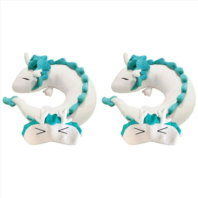 2X Almohada de Cuello de DragóN , Almohada de Cuello de Animal de Felpa de AnimacióN Japonesa, Almohada de Vuelo de Cuerpo de Animal con Gafas para Dormir