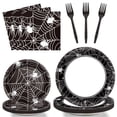 thumbnail image 1 of Juego de platos y servilletas de papel para fiesta de Halloween, 96 unidades, para 24 invitados, 1 of 6