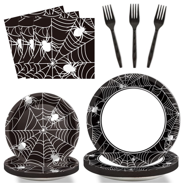 Juego de platos y servilletas de papel para fiesta de Halloween, 96 unidades, para 24 invitados