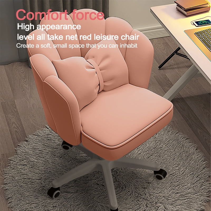 Height Adjustable Office Computer Desk Chairs,Modern Fabric Home Butterfly Chairs,Cute Petal Makeup Chairs for Girls and Women，Pink