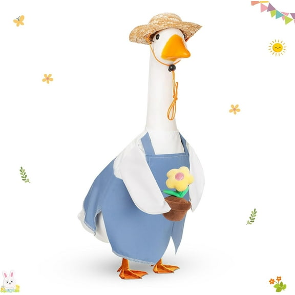 Summer Porch Goose Outfit for 17" Blue Overalls Lawn Goose Costume Clothes for Outdoor Patio Yard Lawn Art Decoration
