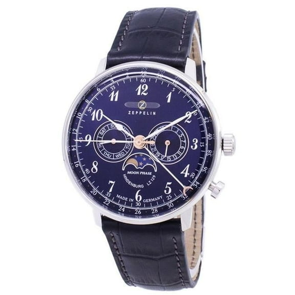 Men's Hindenburg 40mm Blue Leather Band Steel Case Acrylic Crystal Quartz Analog Watch 7036-3