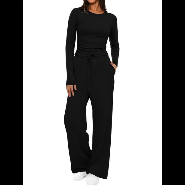 Traje de Otoño e Invierno para Mujer, de Larga, Color Liso, Informal, para Tiempo Libre Negro L
